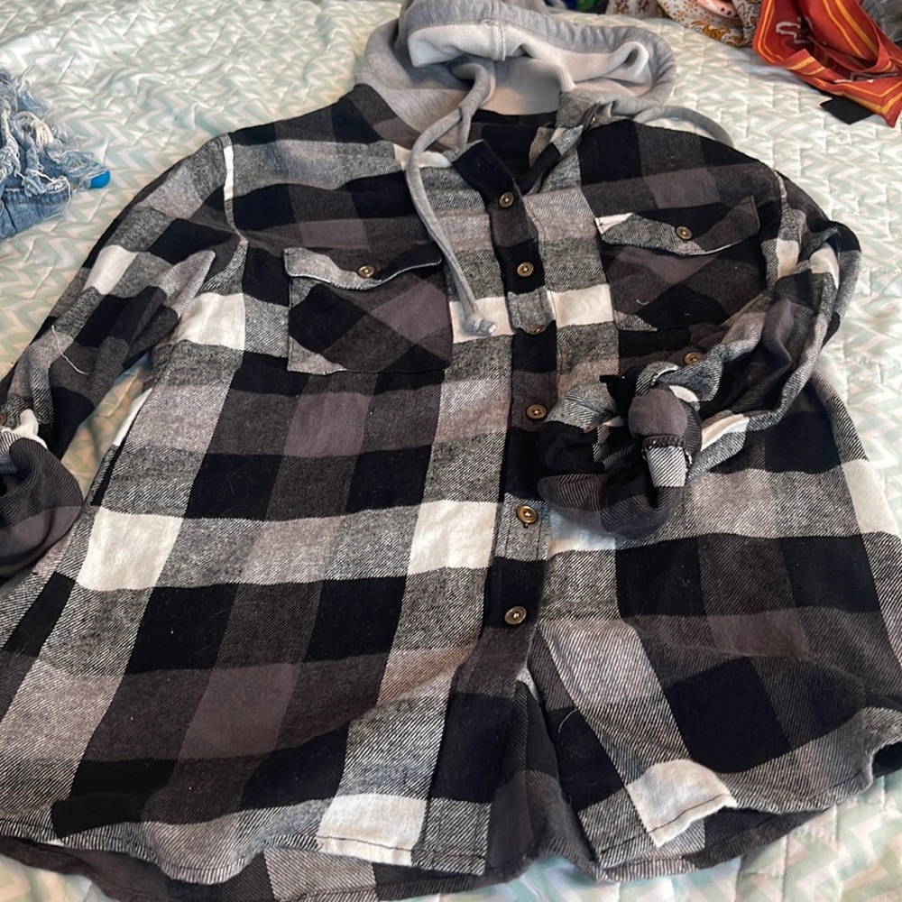 never worn button up with hood